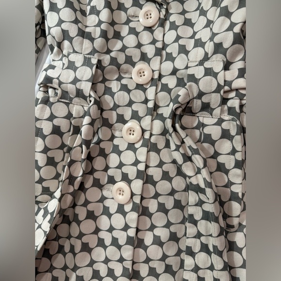 Atmosphere Trench Coat Polka Dot Heart Print Belted Jacket Gray Cream US Size 6 - Picture 9 of 14